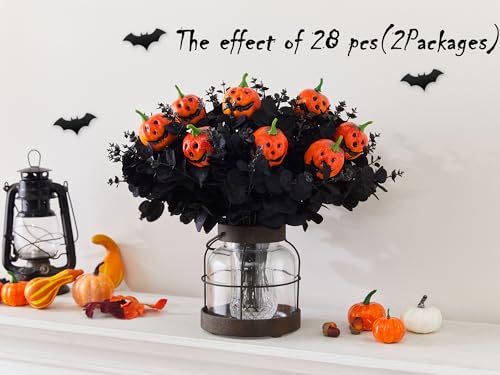 Black Halloween Artificial Flowers and Pumpkin Decor Set - Spooky Indoor Centerpieces - Variation: Black-Pumpkin