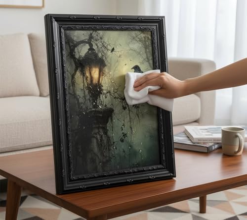 Black Raven Wall Art with Frame - Gothic Dark Academia Canvas Poster - 16x12in