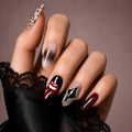 Gothic Halloween Press-On Nails with Spider Flame Chain Design - Black Red Variation