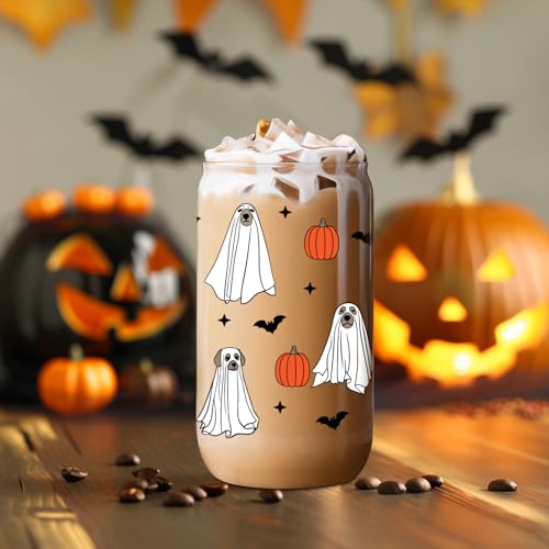 Halloween Dog Ghost Cup - Cute Pumpkin Iced Coffee Tumbler 16oz