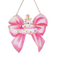 Pink Christmas Door Decoration - Wooden Bow Wreath for Front Door & Wall