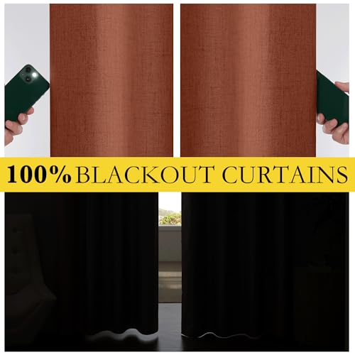 Blackout Linen Curtains 84 Inch Long, Rust Orange, 2 Panels - Variation of THIS listing