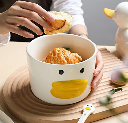 Large Salad Bowl 5.8 Inch Duck-Shaped Ceramic Noodle Mixing Bowl - 40oz