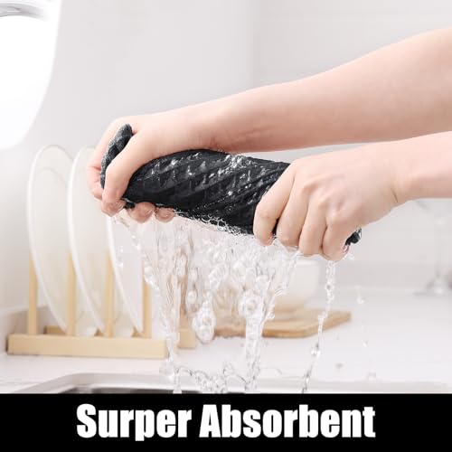 Homaxy Microfiber Kitchen Towels Set - Black, 8 Pack, 16x28 & 12x12 Inches