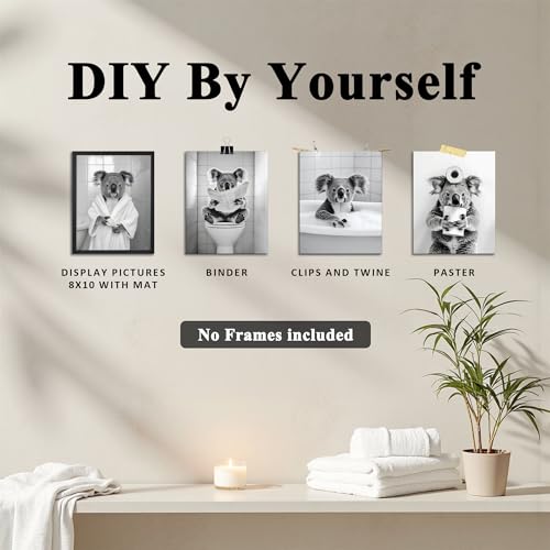 Funny Koala Wall Art Decor Prints - Black and White Animal Artwork Set - A58