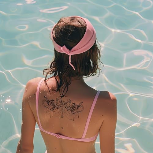 Large Waterproof Floral Moon Rose Temporary Tattoos for Women - 6 Pack