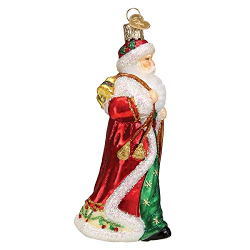 Father Christmas Glass Ornament with Bells - Handcrafted Holiday Christmas Tree Decoration
