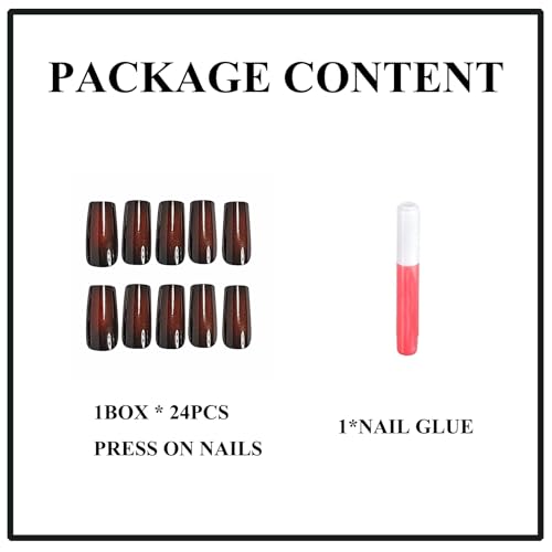 Press On Nails Long Square Red Black Gradient Gothic Set - Acrylic Glossy 24pcs - Variation: 49B-04 BlackRed