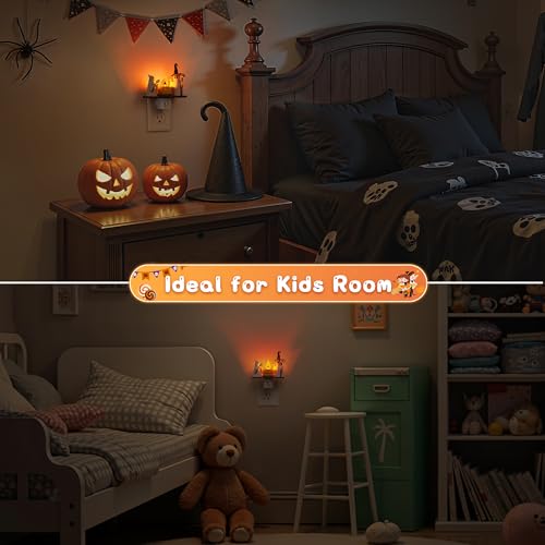 Cane Ghost Halloween Night Light - Flickering Flame Ghost Campfire Lamp with Rotatable Plug
