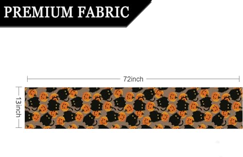 Halloween Table Runner Black Cat Pumpkins 13x72 Inch - Seasonal Kitchen Decor with Variation