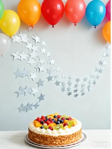 2 Pack Silver Star Garland Banner - 26ft Holiday Party & Wedding Decorations