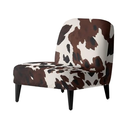 Brown Cow Print Armless Accent Chair Cover Slipcover - Stretch Soft Non-Slip Furniture Protector