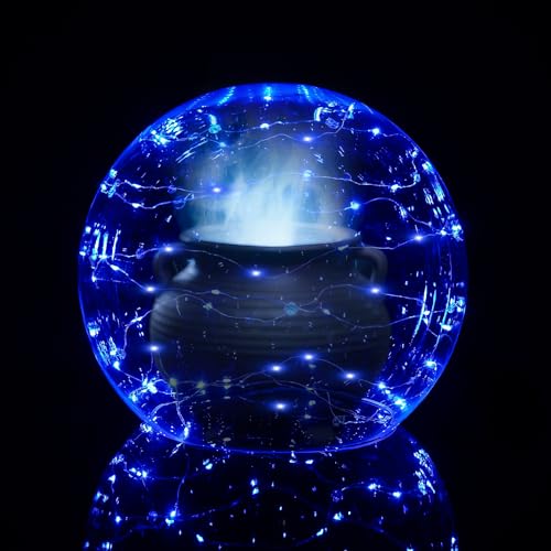 14-Inch Clear Acrylic Globe Helmet with Blue LED Lights for Halloween Decorations and Haunted House Props