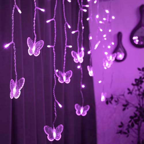 YOLIGHT Butterfly Curtain Lights 13ft Purple LED Fairy Lights with Remote