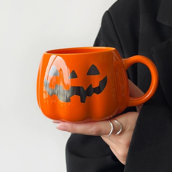 Yellow Pumpkin Halloween Ceramic Mug - 13oz Coffee Cup with Pumpkin Pattern, Gift for Adults & Kids