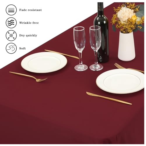 Burgundy Polyester Tablecloths for 6FT Rectangular Tables - 6 Pack, 60 x 102 Inches, Wrinkle-Resistant & Machine Washable