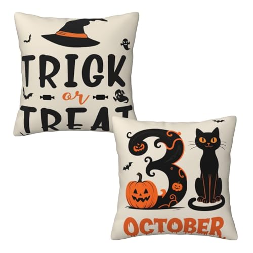 Halloween Throw Pillow Covers 18x18 Set of 2 - Outdoor Spooky Decorative Pillow Covers