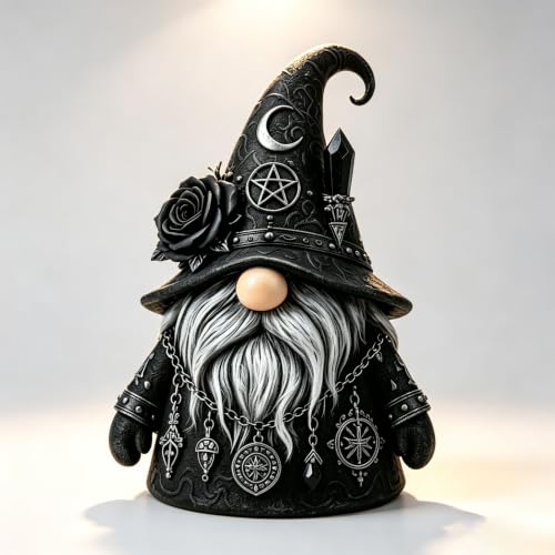 Gothic Witch Gnome Figurine - Black Gnome Statue for Halloween & Dark Decor