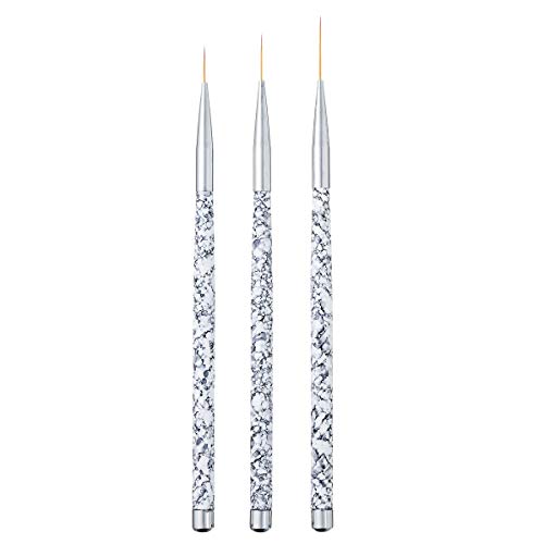 Nail Art Liner Brush Set - 3 White Fine Striping Brushes for Short Strokes & Details