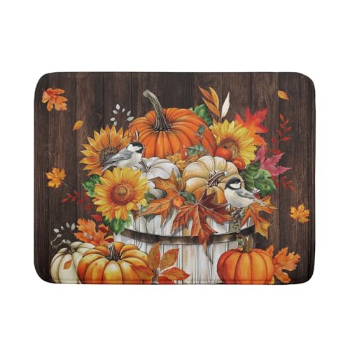Pumpkin Bucket Dish Drying Mat - Halloween Thanksgiving Kitchen Decor 18x24 Inch
