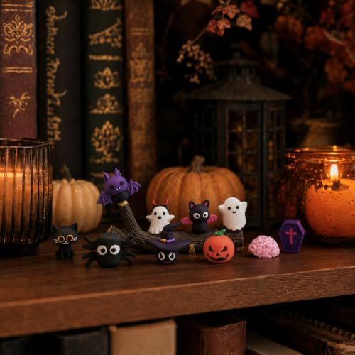 Halloween Miniature Figurine Set with Resin Tree Branch - Spooky Desk Decor - Halloween