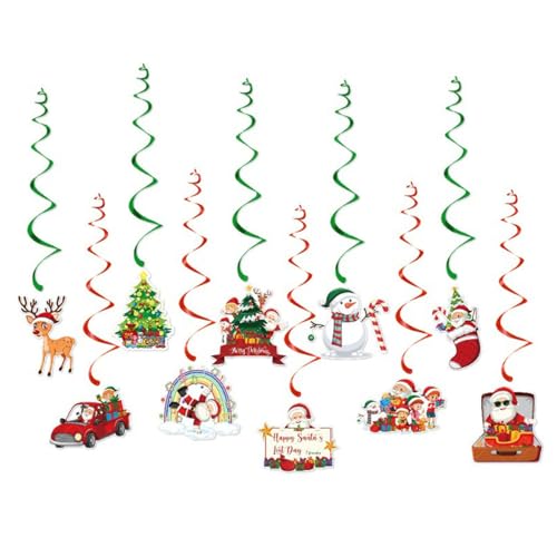 10Pcs Christmas Hanging Decorations Swirls Elk Snowman Ceiling Decor Holiday Indoor Outdoor