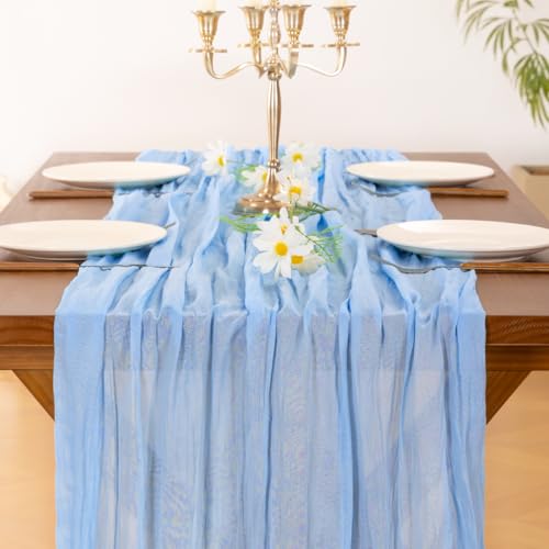 Blue Cheesecloth Table Runner 10ft Set of 6 Fall Boho Wedding Decor