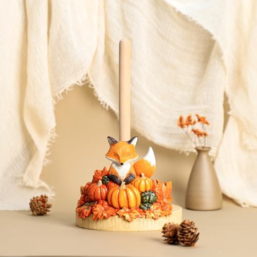 Autumn Maple Leaves Pumpkin Pattern Paper Towel Holder Stand with Resin Fox - Fall Kitchen Decor - Fox A