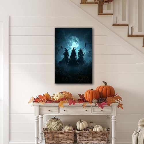 Halloween Canvas Wall Art - Three Witches on Broom Gothic Decor 16x24 Style 10