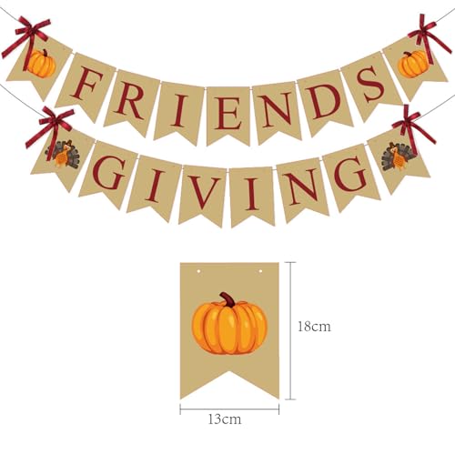 Fall Pumpkin Banner Party Supplies Set for Thanksgiving & Autumn Decor - Friends Giving Flags & Hanging Swirl Garlands