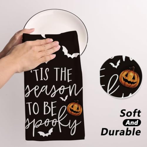 Halloween Kitchen Towels Set - Ghost Pumpkins and Bats Decor, Ultra-Soft & Absorbent