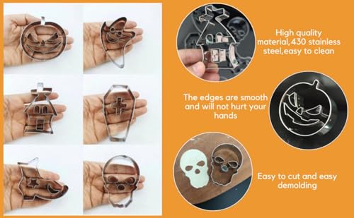 Halloween Cookie Cutter Set - Pumpkin, Skull, Ghost, Haunted House, Boots & Coffin - 6 Pcs