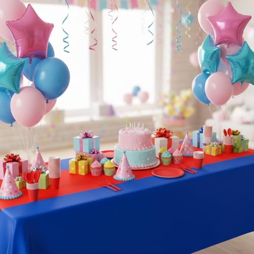 Red and Blue Disposable Party Plates Napkins & Tablecloth Set for Birthdays