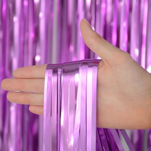 Light Purple Tinsel Backdrop 8ft 2 Pack - Metallic Party Decoration & Photo Booth