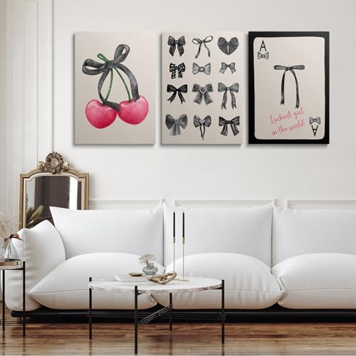 12x16 Inch Framed Pink Coquette Wall Art Set of 3 Black Bows Dorm Room Decor Girls Bedroom