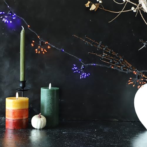 Halloween Fairy Lights 10FT 200LED Orange & Purple Firework Clusters with Remote - Sunset Home