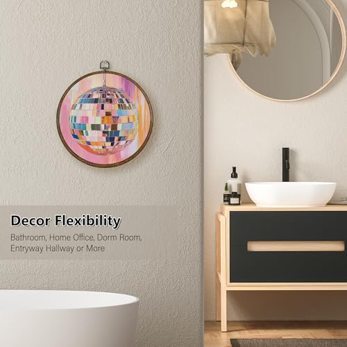 Disco Ball Wall Art Decor - Pink Funky Round Canvas for Bedroom & Kids Room