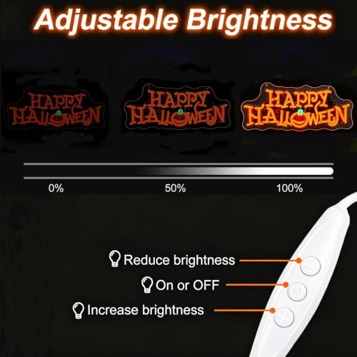 Happy Halloween Neon Sign UV Pumpkin LED Light - 16.9 x 7.3 inches - Variation 3