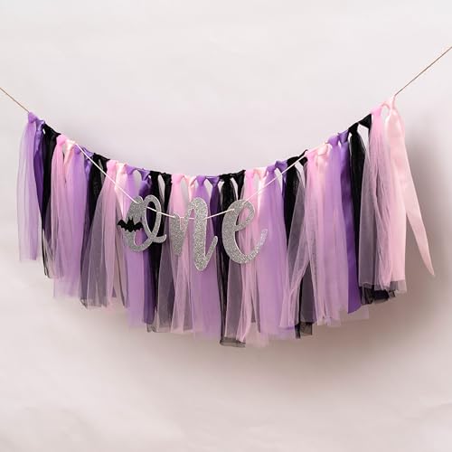Halloween First Birthday Banner Spooky One Party Decorations - Reusable