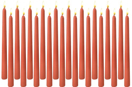 Burnt Orange Taper Candles 20-Pack - Unscented, 10 Inch Tall for Fall & Halloween Decor