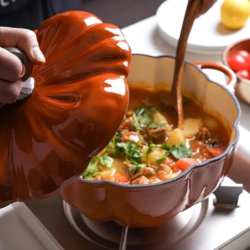 Orange Pumpkin Dutch Oven Pot with Lid - 3.9 Quart Enamel Cast Iron Stew & Soup Pot