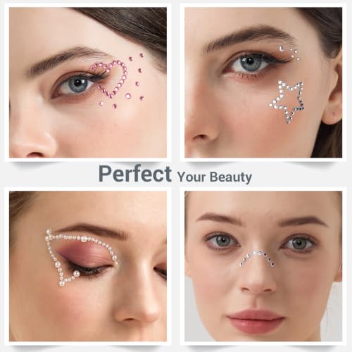 Self Adhesive Valentine's Day Face Gems Set - Multicolor Love Heart, Star, Moon, Round Stickers for Women