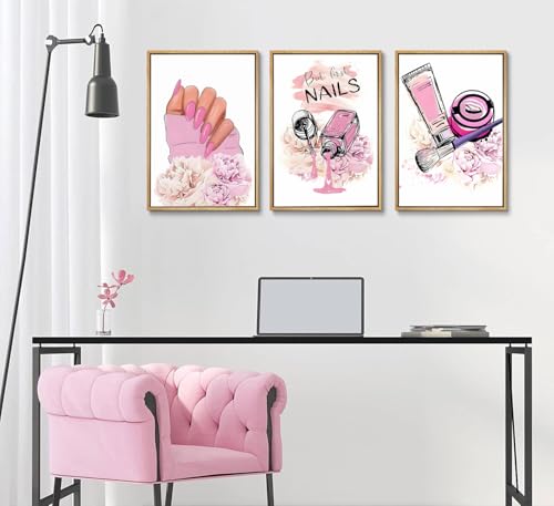 Pink Fashion Women Nail Wall Art Poster Set - Purple / 16x24