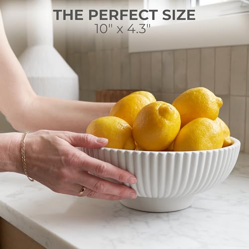 Decorative Concrete Fruit Bowl - Large Gray Key Bowl for Kitchen or Table - Handcrafted Modern Design