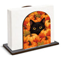Halloween Fall Decor Wooden Napkin Holder with Cat Pumpkin Design