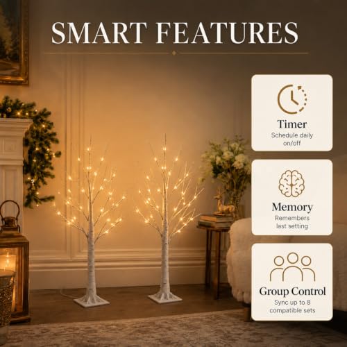 2FT RGB Lighted Birch Trees Set - App & Remote Control, 2 Pack