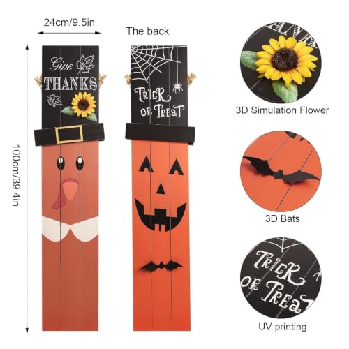 Reversible Halloween Thanksgiving Porch Sign - Orange | Farmhouse Fall Decor