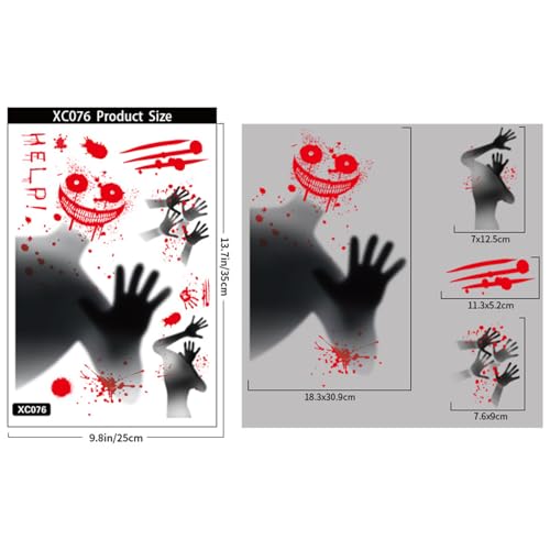 Halloween Window Clings Set - Horror Skull Devil Bloody Handprints Ghost Decor