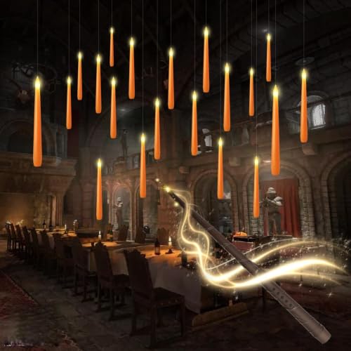 Orange Flameless Floating Candles Set - 20 LED Taper Candles with Wand Remote for Halloween Decor