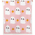 Queen Size Halloween Throw Blanket - Cartoon Ghost & Pumpkin Fleece 90x90 Inches - Multi 21